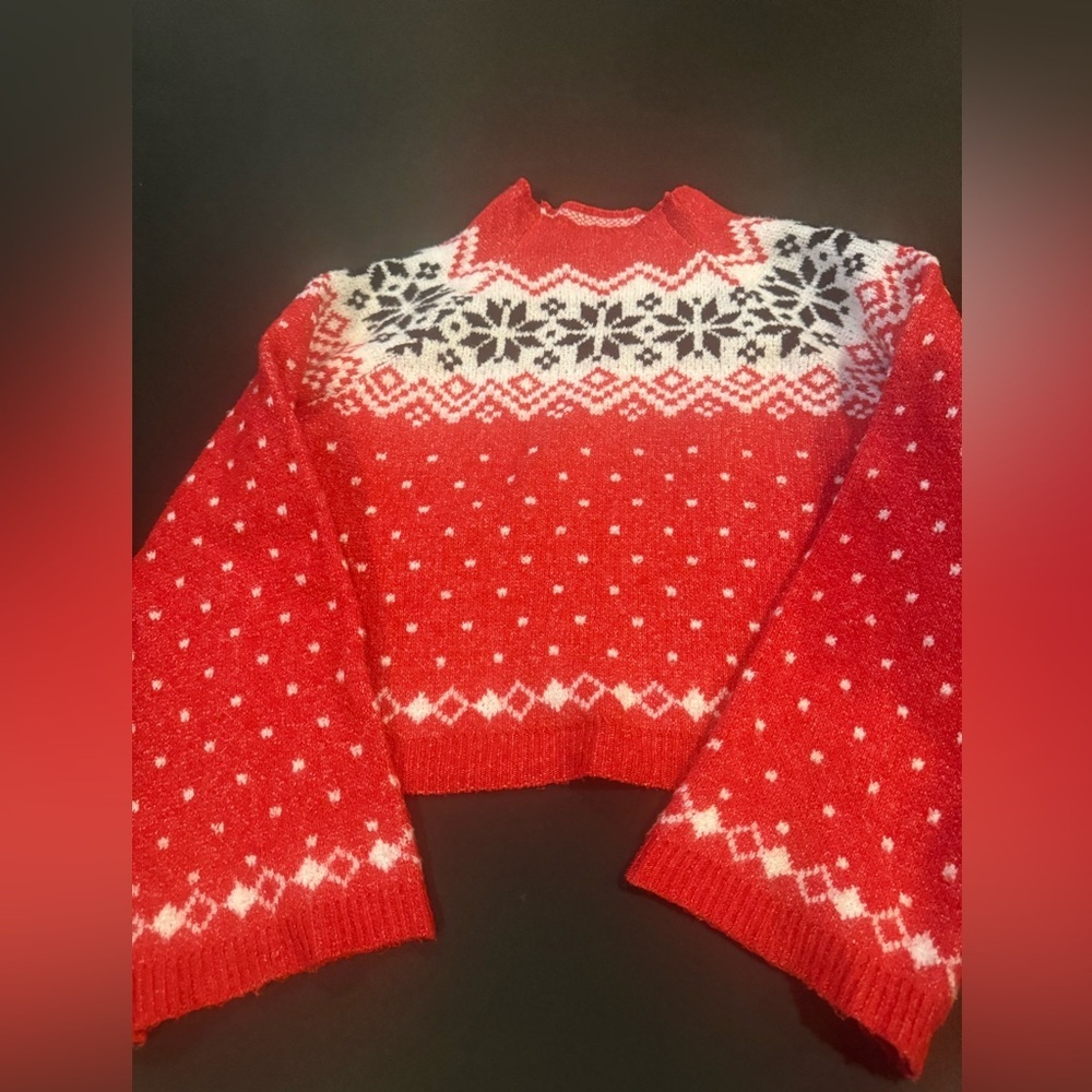 No Boundaries Festive Red White Sweater Vintage Preppy Cottagecore